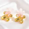 Pendientes Frescos de Estilo Europeo y Americano Transfronterizos, Tachuelas de Diseño en Forma de Flor de Color Gelatina Colorida, Accesorios de Oreja Versátiles Estilo Bosque
