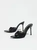 Fornecimento Transfronteiriço de Sapatos de Salto Alto Femininos com Tiras, Bico Fino e Bordados de Renda, Mules Elegantes e Versáteis para Boates na Primavera e no Verão