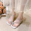 Sandalias de Pedrería, Sandalias Romanas de Tira Versátiles, Nuevas Pantuflas Francesas de Tacón Grueso 2025 para Mujer, Ropa de Exterior de Verano