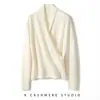 Tejido de cachemira para mujer, estilo nuevo de principios de otoño, cuello en V cruzado, color claro, jersey, adelgazante, elegante, para la oficina