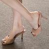 Nuevas Sandalias de Verano 2025 de Charol con Tacón Alto, Tacones de Aguja Versátiles, Puntas Cuadradas, Zapatillas de Exterior Abiertas