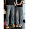 Jeans básicos de pierna recta para hombre y mujer, ligeramente acampanados, lavados y desgastados, que realzan la altura y estilizan, marca de alta gama trendy cleanfit