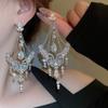 Aretes de Borla Geométrica Triangular de Perla Artificial Aguja de Plata Diamante Completo Aretes de Moda de Lujo Ligero Aretes de Nicho de Alta Gama