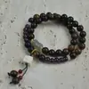 Pulsera de Doble Círculo de Madera de Águila 0.6 Cadena de Mano Portátil con Diseño de Loto de Madera de Boj Estilo Jade para Hombres y Mujeres