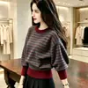 Suéter de Punto Rayado de Cuello Redondo Otoño/Invierno 2026 de Alta Gama Casual Perezoso Nuevo Holgado Prenda Base Tejer Top de Mujer de Moda