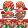 Navidad Feliz Navidad Plato de Cena Vaso de Papel Servilleta de Papel Cuchillo, Tenedor y Cuchara Mantelería Decoración de Mesa para Fiesta traje