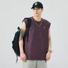 Camiseta Regata Masculina de Verão Shanggu Ombro Largo Colete Solto Preto Roxo Damasco Estoque Pronto Tipo Solto