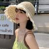 Chapéu de Palha com Fita Vazada feminino verão férias na praia palha proteção solar chapéu japonês praia doce chapéu de sol