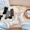 Calcetines Blancos Puros de Estilo Japonés Elegantes hasta Media Pantorrilla con Bordado de Lazo Dulce, Calcetines Suaves y Cálidos de Cachemir para Otoño e Invierno