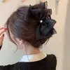 Popular pinza para el pelo de tela esponjosa con encaje de estrellas y lazo de gasa de burbujas, pinza de garra extragrande para recogidos en la parte posterior de la cabeza