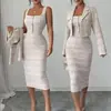 2026 Europeu e Americano Amazon Estilo Chanel Rosa Elegante Slim-Fit Casual Roupa do Dia a Dia Longo Conjunto
