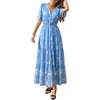 Vestido Europeo y Bohemio de Manga Corta para Mujer Verano 2026 Nueva Moda Cuello en V Fluido Vestido de Playa
