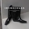 La primera capa de piel de vaca tacón de cuña botas nuevo estilo coreano punta cuadrada manga tacón bajo minimax botas de moda talla grande mujer botas individuales