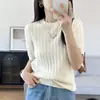 Verano Nuevo Estilo Coreano para Mujer Cuello Redondo Tejido de Punto Algodón Tejido de Punto Manga Corta Rayas Verticales Elegante Top Camiseta Venta al por Mayor