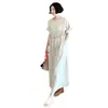 Vestido feminino chique de verão, vintage, simples, cor sólida, cintura elástica, solto, manga bufante, costura longa