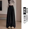 Pantalones de traje de mochi gris oscuro para mujer, nuevo estilo primavera y otoño 2026, cintura alta casual petite fluidos relajados rectos de pierna ancha