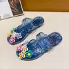 Pantuflas Planas para Mujer, Sandalias de Verano de Tacón Alto para Uso en Exteriores, Zapatos de Cristal de Punta Cerrada de Moda, Zapatos de Gelatina, Medias Pantuflas de Punta Cerrada para Mujer