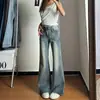 Streetwear Americano Chica Picante Jeans Azul Claro para Mujer Temperamento Versátil Retro No Aprietan las Piernas Adelgazantes Favorecedores Pantalones Micro Acampanados