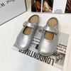 Nuevos de Fábrica Suministro Directo Primavera y Verano Punta Redonda Planos Mary Jane Punta Media Zapatillas de Casa para Mujer Slip-On Zapatos Mula Suela Suave