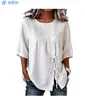 Camisa de Manga Media con Solapa Estampada en 3D Estilo Nuevo 2026 para Mujer, Otoño Suelta Casual Cuello en V Manga de Campana Manga Media Ropa para Mujer