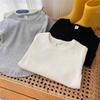 Camiseta Base para Niñas de Primavera y Otoño, Camiseta Superior de Color Sólido Irregular de Estilo Coreano de Moda para Bebés y Niños, Camiseta Base para Niños