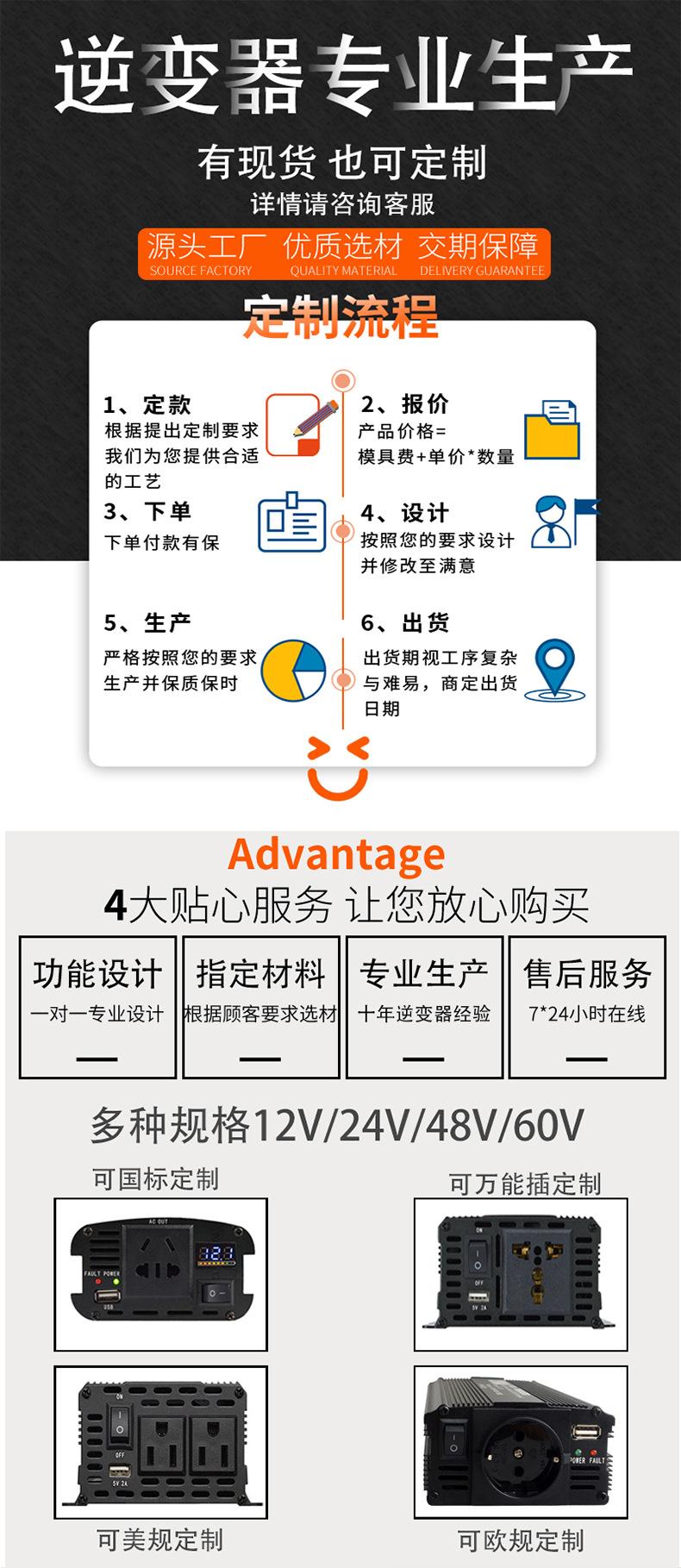 纯正弦波逆变器12v转220v24大功率车载光伏电源转换器加