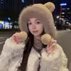 Gorro de peluche de conejo de invierno con orejas móviles, lindo y grueso para abrigar, protección contra el frío y protección para los oídos, haciendo que la cara parezca más pequeña, un gorro Lei Feng