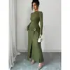 Vestido Amazon Europa Transfronteiriço 2026 Outono Comércio Exterior Cor Sólida Manga Longa Bodycon Saia Vestido de Malha Stretch