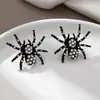 Moda 2025 Joias Transfronteiriças Europeias e Americanas Cheias de Diamantes Brincos Pretos de Halloween Liga de Metal Diamante Brincos de Aranha Escuros