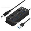 Hub USB 3.0 de Sete Portas com Interruptor de Botão, 1 USB 3.0 + 3 ou 6 USB 2.0, Pen Drive USB, Cabo com Conector Fêmea Tipo-C
