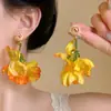 Pendientes Florales Coloridos Dopamina para Mujer, Nuevo Estilo Primavera 2025, Estilo Vacaciones en la Costa, Clips para Orejas Exagerados, Sin Perforación
