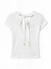 Camiseta corta sin espalda con huecos y manga corta para mujer, estilo corto, para verano, dulce, ajustada, prenda interior, top de punto con lazo de nicho