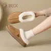 Zapatos de Algodón de Piel de Oveja para Mujer, Estilo Popular de Invierno, Cómodos Zapatos Birkenstock para Mujer de Suela Gruesa a Prueba de Frío, Mocasines Felpudos Engrosados Antideslizantes