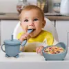 Conjunto de Louça de Silicone Infantil Transfronteiriço Babador Prato Tigela Colher Garfo Copo de Água Copo com Canudo Conjunto de 8 Peças
