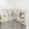 Estante de Exhibición para Tienda de Ropa Barra para Colgar Ropa en la Pared Acero Inoxidable Plata Cepillada Estante de Exhibición de Pie para Ropa de Mujer y Ropa Infantil