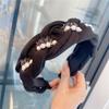 B098 Outono e Inverno Novo Headband Retrô Francês Borda Larga Top Caveira Alto Headband Tecido de Pérola Headwear de Luxo Leve para Mulheres