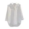 Camisa Blanca de Bolsillo Doble, Corta por Delante y Larga por Detrás, para Mujer, Colección Primavera y Otoño 2026, Estilo Coreano, Holgada, Adelgazante, Artística, Casual, de Moda