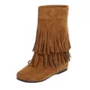 Zapatos de Mujer de Gran Tamaño Transfronterizos Botas con Borlas Otoño e Invierno Aumento Interior Botas de Media Caña Estilo Europeo y Americano Zapatos de Mujer de Gran Tamaño Comercio Exterior Amazon