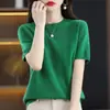 Camiseta de punto de manga corta con cuello redondo calado para mujer, prenda interior para Primavera y Otoño, nuevo chaleco fino holgado de media manga versátil adelgazante