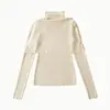 Ropa Femenina Transfronteriza 2025 Nueva Moda Otoñal Diseño Versátil Conjunto de Dos Piezas Cuello Alto Botón Metálico Tejido de Punto Superior