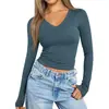 Popular Camiseta de Estilo Europeo y Americano con Cuello en V Aspecto Adelgazante Top de Manga Larga Ajustado Camiseta Interior de Seda de Leche para Mujer con Ropa Interior de Alta Gama