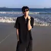 Camiseta de Manga Corta con Hombros Acolchados y Media Cremallera para Hombre, Estilo Verano, Fresca y Elegante, Sensación de Alta Calidad, Corte Holgado, Camiseta Cleanfit