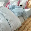 Estilo Coreano Femenino Rosa Cereza Encaje con Cordones Lazo Algodón Puro Juego de Cuatro Piezas Temporada de Regreso a Clases Juego de Tres Piezas para Sábana de Cama de Dormitorio y Funda de Edredón