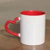 Taza en Blanco para Transferencia Térmica con Asa de Corazón y Color Interior Recubierto Venta al por Mayor Taza de Café de Dos Tonos Sublimación Logo Publicitario Regalo Sencillo