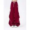 Calça Jogger Preta com Cordão Perna Larga Solta Casual Workwear Bolso com Aba Calça de Moletom Feminina Tendência Primavera Hip-Hop Comprimento Total