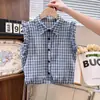 Conjunto de Mezclilla para Niñas Verano 2026: Conjunto de Dos Piezas para Bebé Niña: Camisa sin Mangas de Cuadros Azules y Falda de Mezclilla