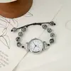 Relógio Pulseira de Contas Estilo Ins Nicho Luxo Acessível para Meninas com Alto Visual, Relógio de Quartzo de Vidro Simples e Versátil para Festa de Estudante
