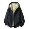 Jaqueta masculina, outono e inverno, forrada com fleece, espessa, acolchoada, quente, moderna, versátil, com capuz, da moda, casual, esportiva, corte solto
