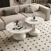 Juego de mesa de centro moderna minimalista de losa de roca, que ofrece un toque de lujo y sofisticación, perfecto para apartamentos pequeños y salas de estar; una mesa auxiliar pequeña y redonda para uso doméstico