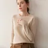 Suéter de Cachemira para Mujer, Otoño e Invierno Casual Versátil Color Sólido Holgado Simple Tejido de Lana Cuello Redondo Jersey Suéter Básico